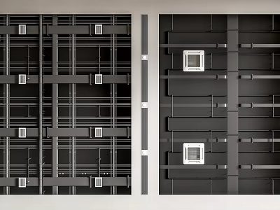 Modern Black Ceiling Design With Grid Pattern And Square Lights 3d model