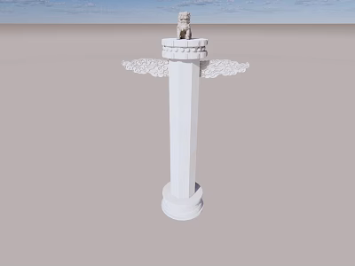 White Classical Decorative Column With Top Statue And Elegant Carved Details 3d model