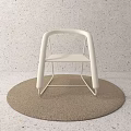 Minimalist White Accent Chair With Curved Armrests And Metal Frame On Round Brown Rug