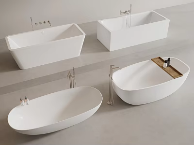 White Modern Bathtubs In Different Shapes With Chrome Faucets For Bathroom 3d model
