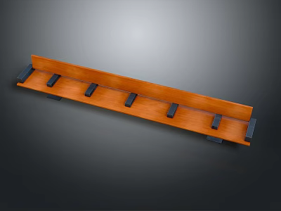 Brown Wooden Hook Rack With Multiple Black Hooks And Long Sturdy Design 3d model