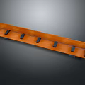 Brown Wooden Hook Rack With Multiple Black Hooks And Long Sturdy Design