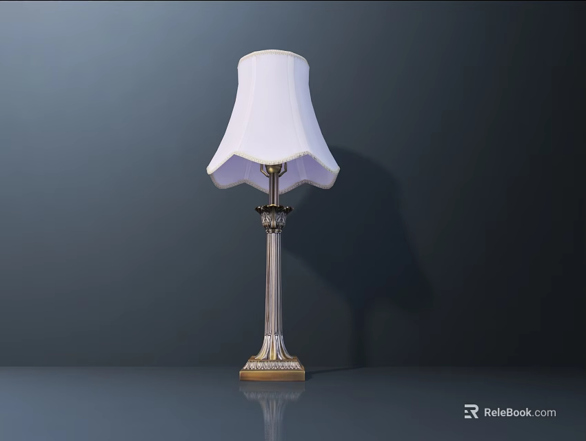 Elegant Table Lamp With White Lampshade Metal Pole And Brass Base On Dark Background 3d model 