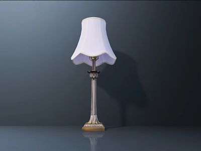 Elegant Table Lamp With White Lampshade Metal Pole And Brass Base On Dark Background 3d model