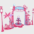 Hello Kitty Themed Pink Photo Spot With Archway Fountain Lollipops Palm Trees And Clouds