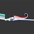 Red Toothpaste Tube With Squeezed Paste White Blue Toothbrush And Open Cap 3d model