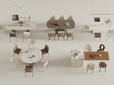 Elegant Modern Dining Table Set with Marble Tabletop and Ergonomic Chairs 3d model