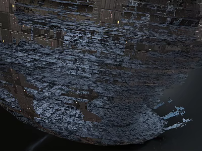 Mysterious Creature Approaching Explorer On Dark Wet Reflective Ground With Faint Lights 3d model