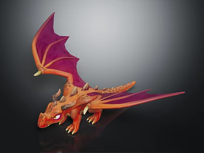 Fantasy Character Orange Dragon Creature With Purple Wings And Spiked Design 3d model