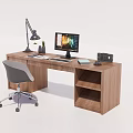 Modern Wooden Office Desk With Computer Monitor Lamp Mouse And Swivel Chair
