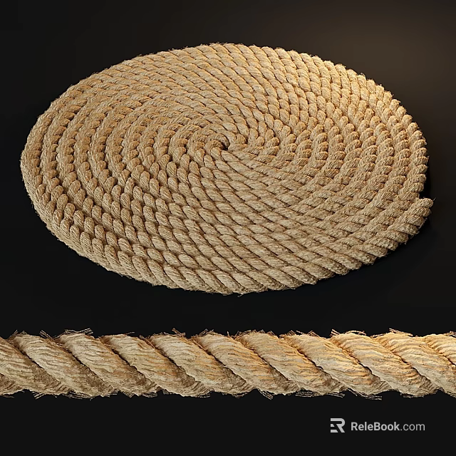 Beige Square Jute Rope Carpet With Handwoven Spiral Pattern And Natural Texture 3d model 