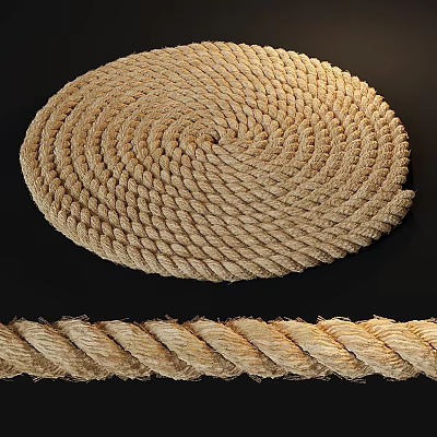 Beige Square Jute Rope Carpet With Handwoven Spiral Pattern And Natural Texture 3d model