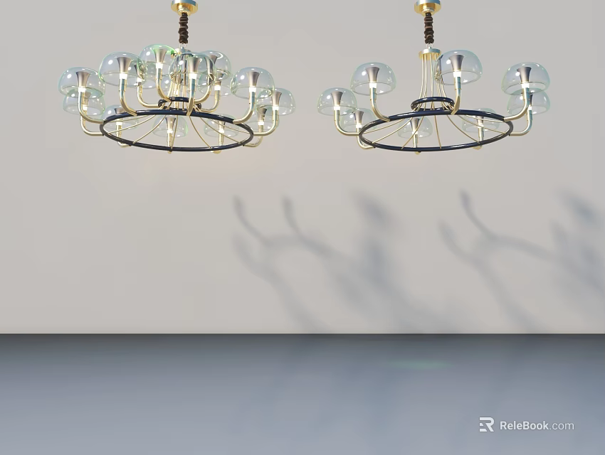 Hinged Door Design Featuring Glass Bulb Chandeliers Metal Frame And Wall Shadows 3d model 