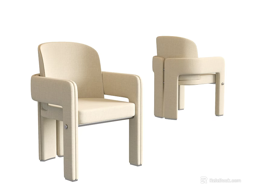 Beige Upholstered Leisure Chair With Modern Minimalist Design And Different Angles View 3d model 