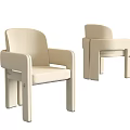 Beige Upholstered Leisure Chair With Modern Minimalist Design And Different Angles View