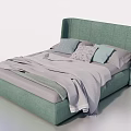Modern Green Double Bed With Gray Bedding Multiple Pillows And Throw Blanket 3d model