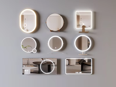 Illuminated Bathroom Mirrors With Round Oval Square Shapes And Modern Designs 3d model