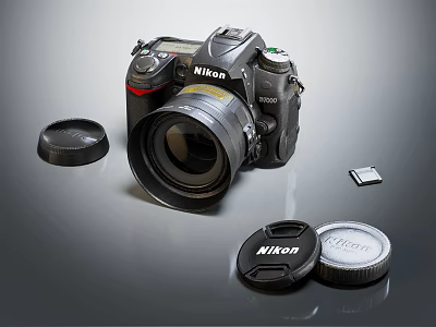 Nikon Digital Camera With Lens Lens Caps And Memory Card Accessories 3d model