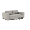Green Velvet Two Seater Sofa With Round Pillows And Dark Wooden Base