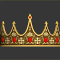 Shiny Golden Crown Decorative Accessory For Home With Red Gemstones And Intricate Designs