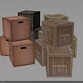 Different Colored Wooden Boxes Stacked With Shipping Labels And Textured Surfaces