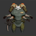 Game And Movie Character With Mechanical Multiple Arms Green Red Armor Plated Body Number 04