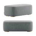 Modern Blue Upholstered Ottoman With Rectangular Design And Wooden Legs 3d model