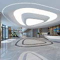 Modern Reception Lobby With Circular White Lighting Marble Floor Wooden Walls And Front Desk