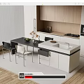 Modern Kitchen Island Bar Counter With Wooden Cabinets White Countertop And Chairs