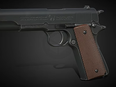 Classic Semi Automatic Pistol With Black Metal Frame Brown Checkered Grip And Detailed Design 3d model
