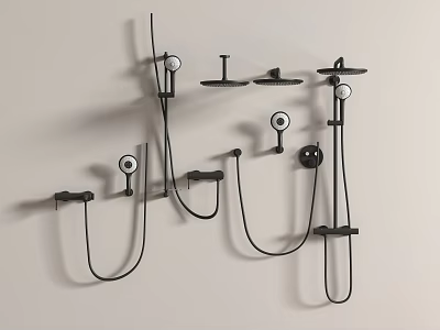 Modern Black Wall Mounted Shower System With Handheld And Overhead Fixtures 3d model