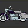 Purple Classic Motorcycle With Silver Accents White Seat And Reflection On Dark Surface