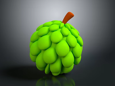 Ripe Green Custard Apple with Bumpy Texture and Orange Stem Against Gray Background 3d model