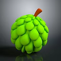 Ripe Green Custard Apple with Bumpy Texture and Orange Stem Against Gray Background 3d model