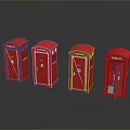 Red Telephone Booths In Row With Open Door And Classic Design