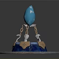 Ornate Decorative Sculpture With Blue Faceted Top Copper Chains And Circular Base