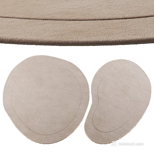 Two Soft Light Beige Round Plush Carpets With Stitched Edges And Smooth Texture 3d model 