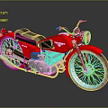 Red Vintage Motorcycle With Brown Seat Round Headlight Silver Engine And Reflective Surface 3d model