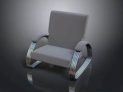 Modern Gray Upholstered Chair With Curved Silver Metal Frame And Legs 3d model