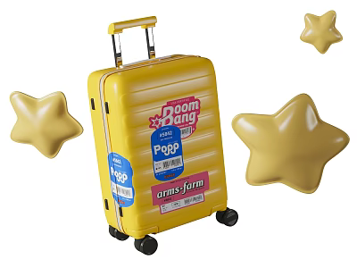Yellow Olympia Luggage With Boom Bang P389 Label And Golden Stars Design 3d model