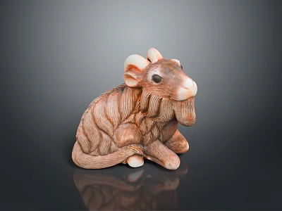 Handcrafted Brown White Animal Figurine In Sitting Position With Textured Fur And Whiskers 3d model