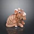 Handcrafted Brown White Animal Figurine In Sitting Position With Textured Fur And Whiskers