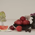 Fresh Assorted Fruits with Sliced Watermelon Halved Pomegranates Grapes and Green Leaf Decor