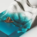 Blue Transparent Acrylic Coffee Table With Small Boat Decoration And White Mountain Shaped Accents