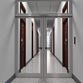 Modern Office Corridor Interior With Double Doors Side Doors Tile Flooring And White Ceiling 3d model
