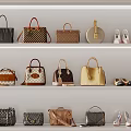 Elegant Designer Handbags Display On Shelves With Various Styles Colors And Shoes