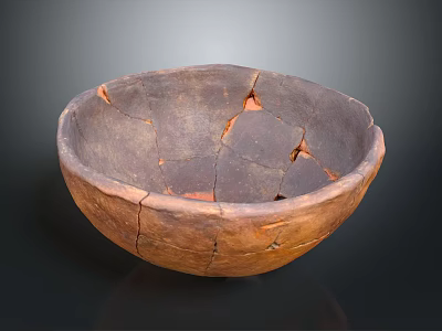 Sculpture Carving Of Ancient Cracked Ceramic Bowl With Detailed Handcrafted Design 3d model