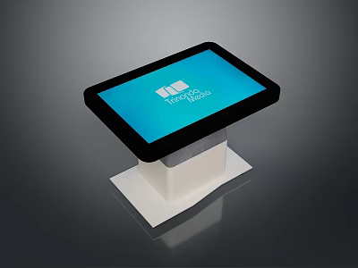 Modern Interactive Info Desk Terminal With Blue Touchscreen And White Base 3d model