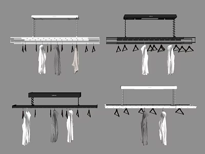 Modern Hanging Clothes Racks In Black And White With Hanging Garments For Home Organization 3d model