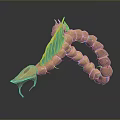 Game And Movie Character 3D Design Of Orange Segmented Creature With Blue Fins Curved Body
